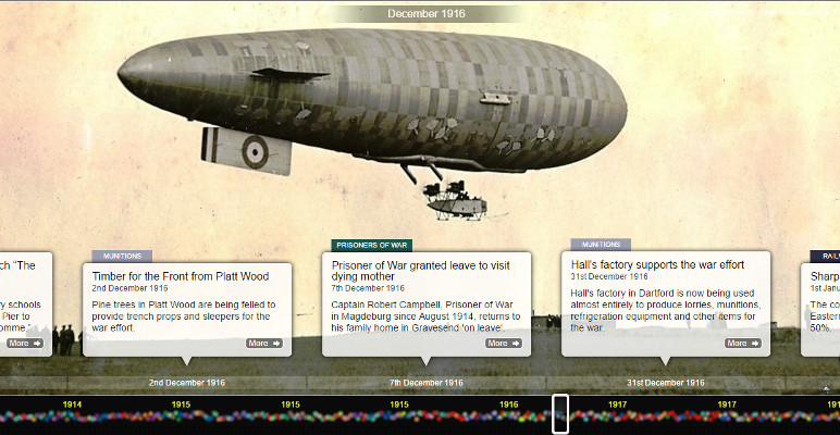 Screenshot of 'First World War - Kent & Medway' Tiki-Toki timeline