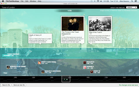 Screenshot of a Tower of London timeline